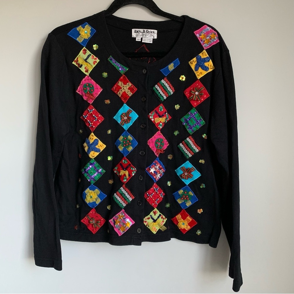 Jack B Quick Embroidered Christmas Presents Cardigan Sweater